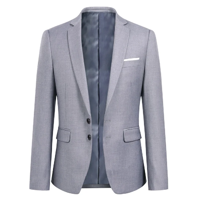 YFFUSHI Mens Slim Fit Blazer Two-Button Casual Suit Jacket Light Gray