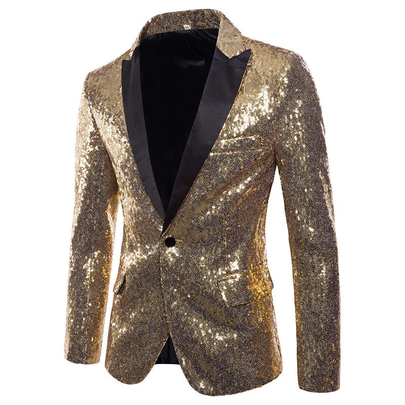 YFFUSHI Mens Shiny Sequin Jacket Party Tuxedo Blazer Gold