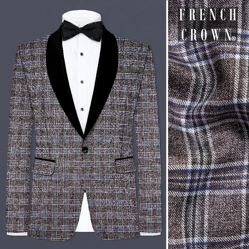 Ironside Grey Plaid Wool Blend Tuxedo Blazer