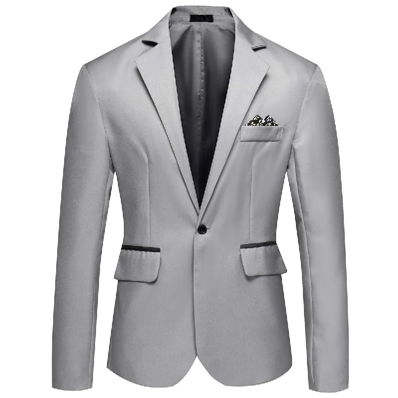 YFFUSHI Men's Casual Slim Fit One Button Notched Lapel Lightweight Blazer Gray