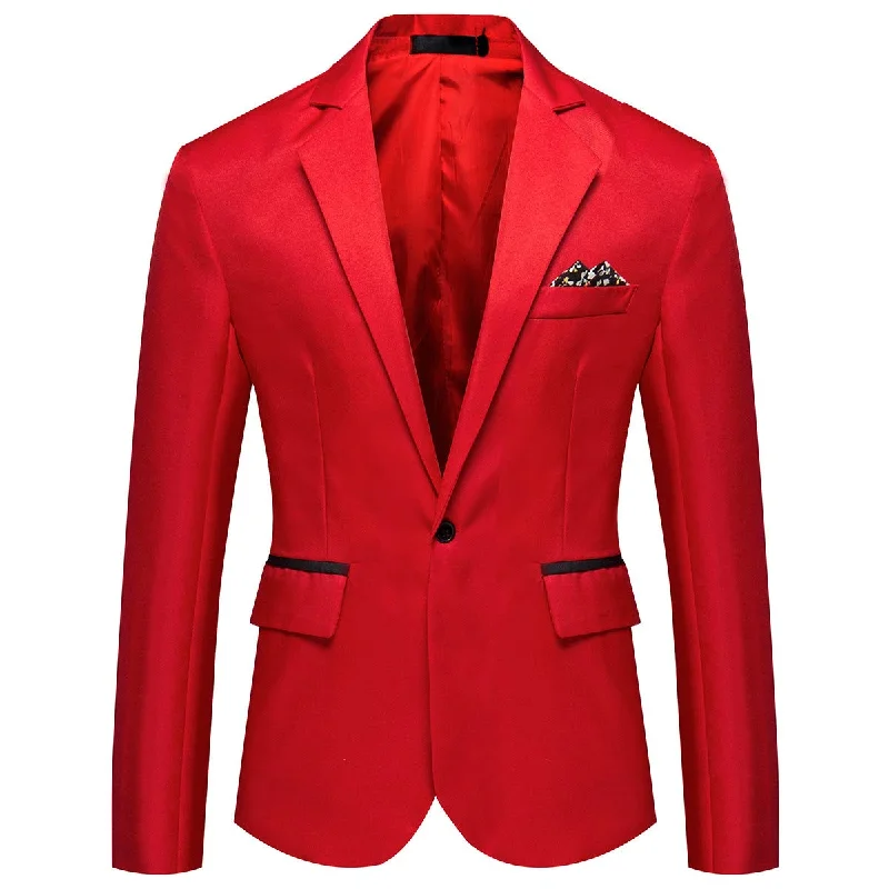 YFFUSHI Men's Casual Slim Fit One Button Notched Lapel Lightweight Blazer Red