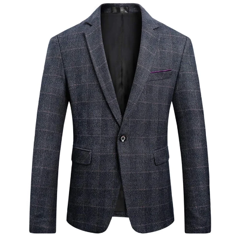 YFFUSHI Men's Classic Plaid Single Breasted Sport Coats Navy