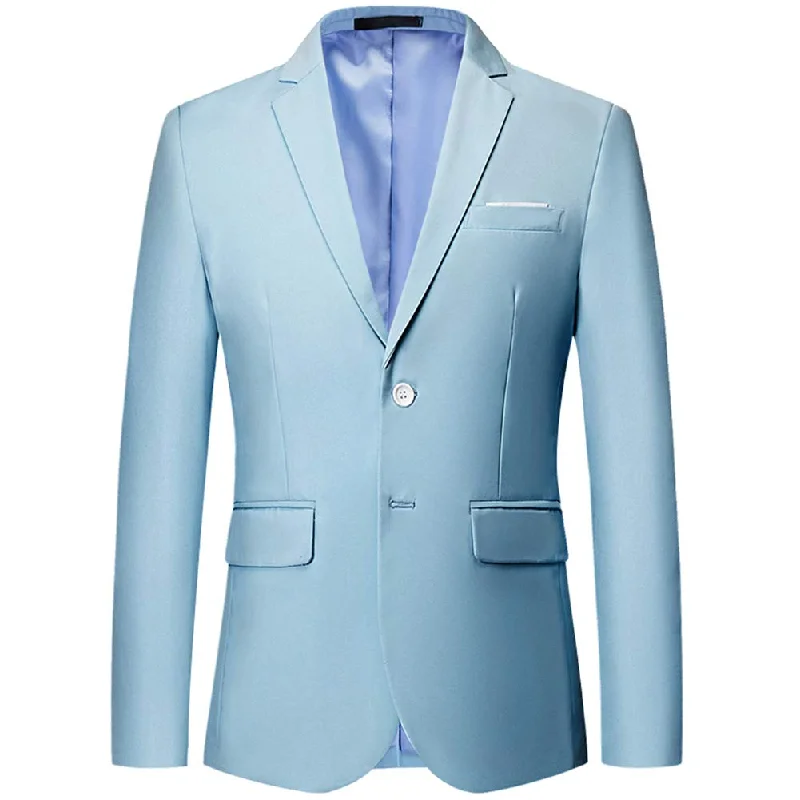 YFFUSHI Mens Slim Fit Blazer Two-Button Casual Suit Jacket Light Blue