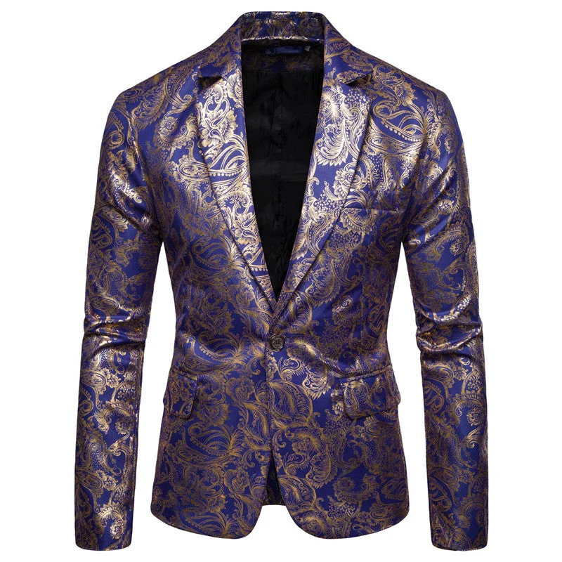 YFFUSHI Mens Slim Fit Glitter Paisley Blazer Navy