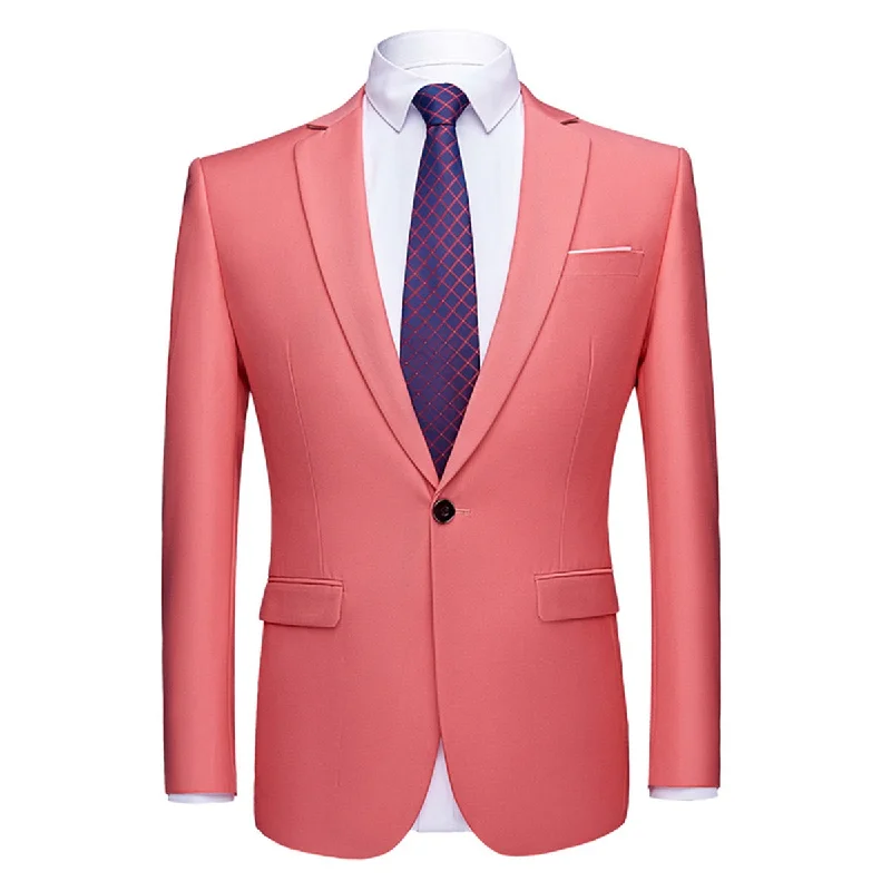 Mens Pink Slim Fit One Button Blazer