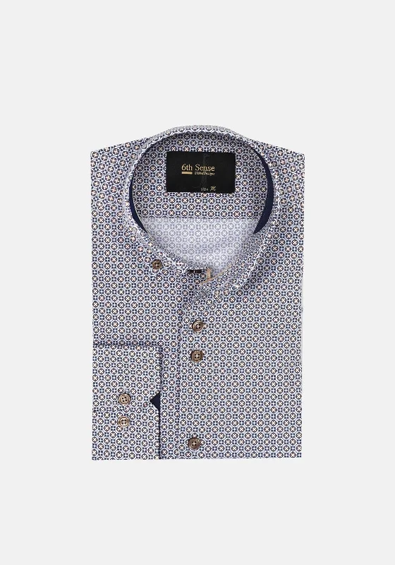 6th Sense Regular Fit Print Shirt, Taupe 20