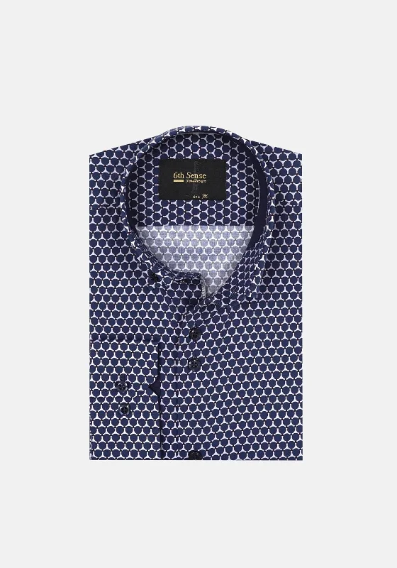 6th Sense Regular Fit Circle Print Shirt, Navy 7