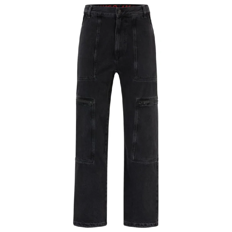 Loose-fit jeans in black denim with adjustable hems