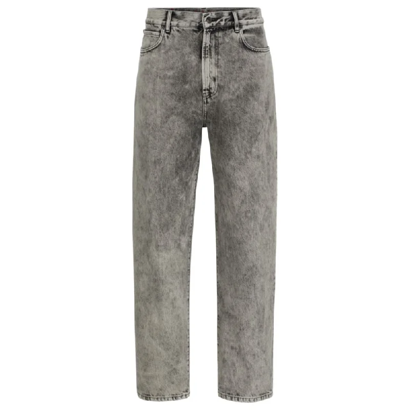 Loose-fit jeans in bleach-wash black rigid denim