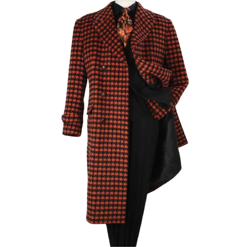 Men's Rust Houndstooth High Fashion Double-Breasted Wool Coat