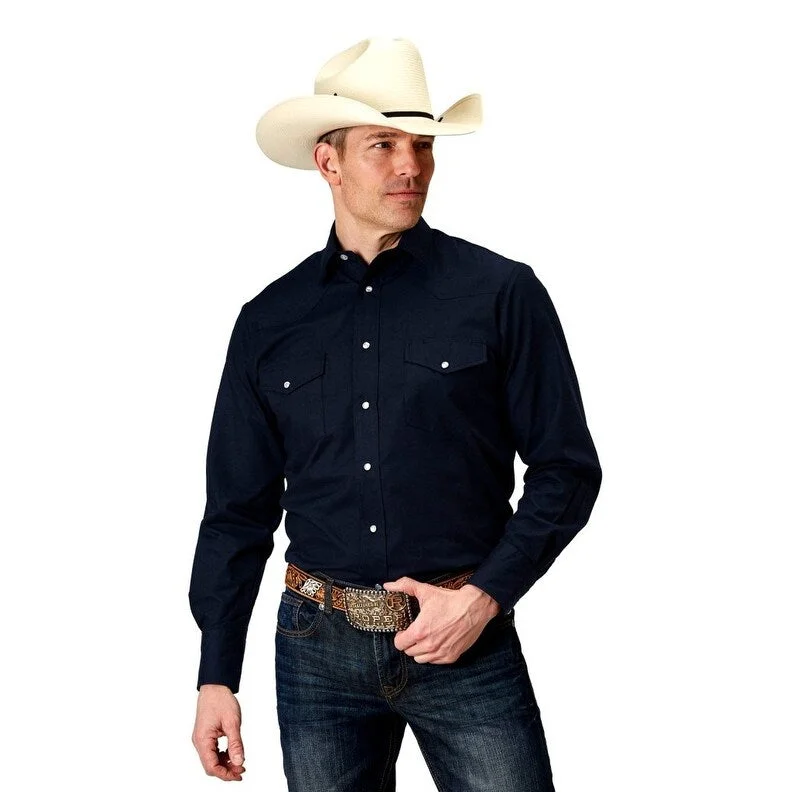 Roper Western Shirt Mens Cotton L/S Solid Blue 01-001-0025-0370 BU