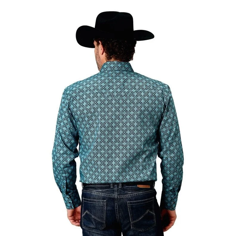 Roper Western Shirt Mens L/S Lattice Medallion 03-001-0225-1006 BU