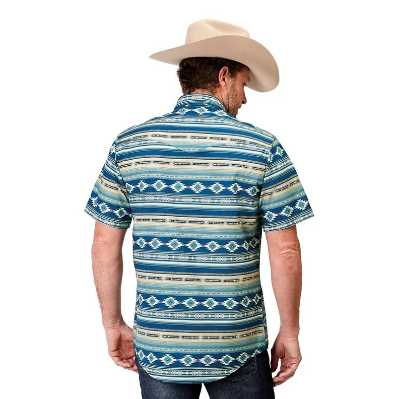 Roper Western Shirt Mens S/S West Made Blue 03-002-0067-0322 BU