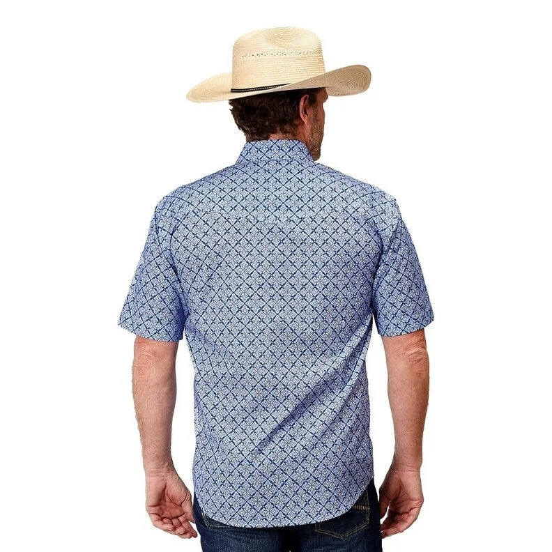 Roper Western Shirt Mens Snap Print S/S Blue 03-002-0225-2024 BU