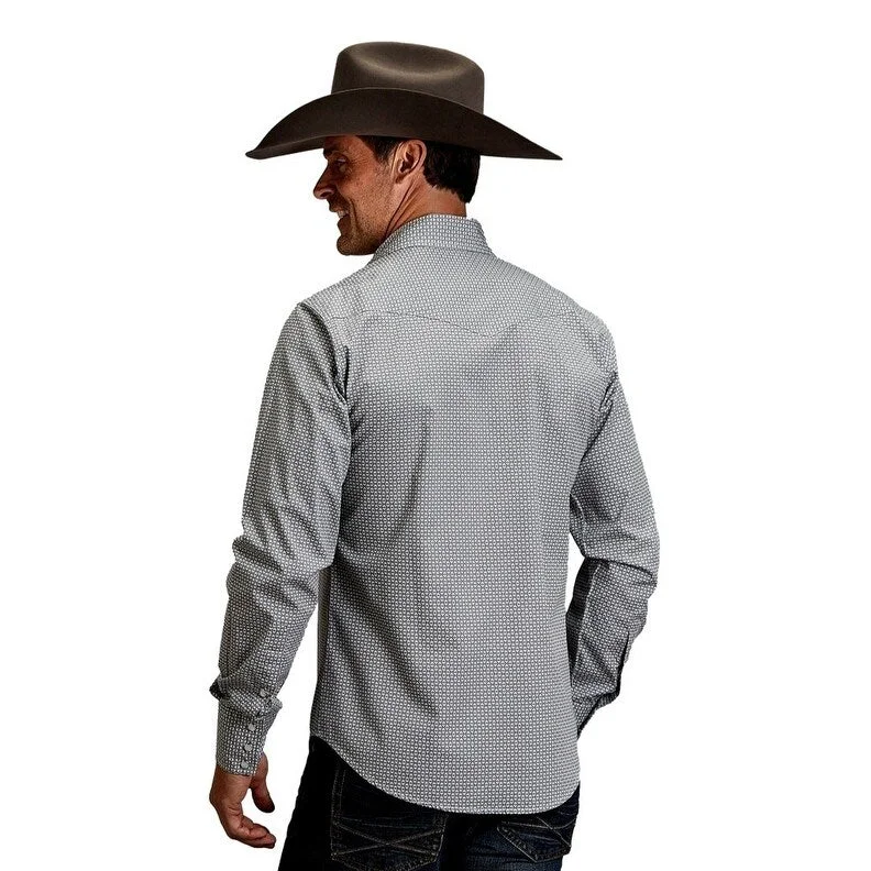 Stetson Western Shirt Mens Geometric L/S Snap Gray 11-001-0425-2058 GY