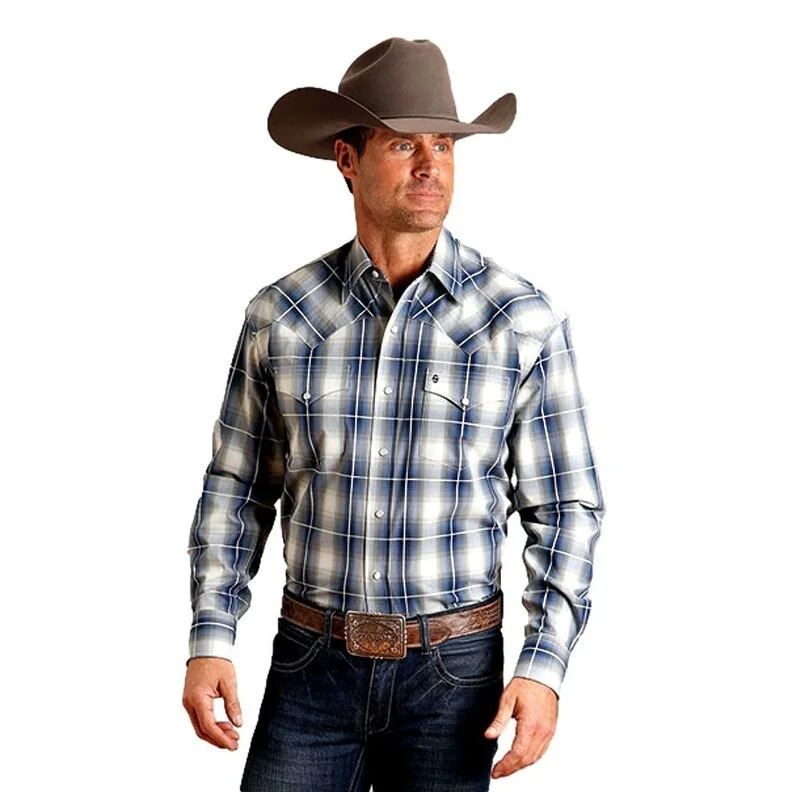 Stetson Western Shirt Mens L/S Crystal Plaid Blue 11-001-0478-0192 BU