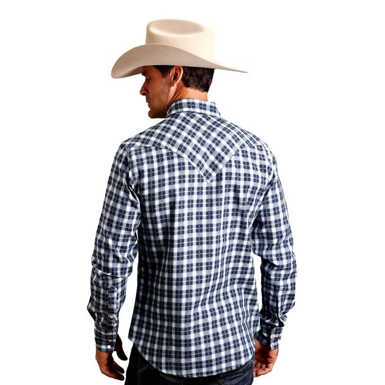 Stetson Western Shirt Mens L/S Plaid Snaps Blue 11-001-0478-0379 BU