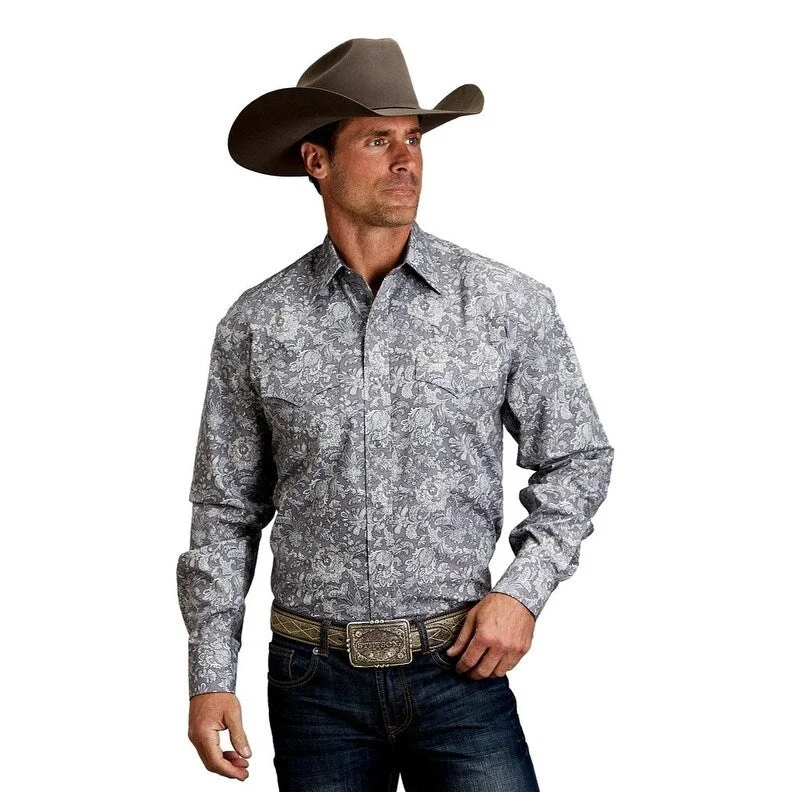 Stetson Western Shirt Mens L/S Spring Paisley Gray 11-001-0425-2056 GY