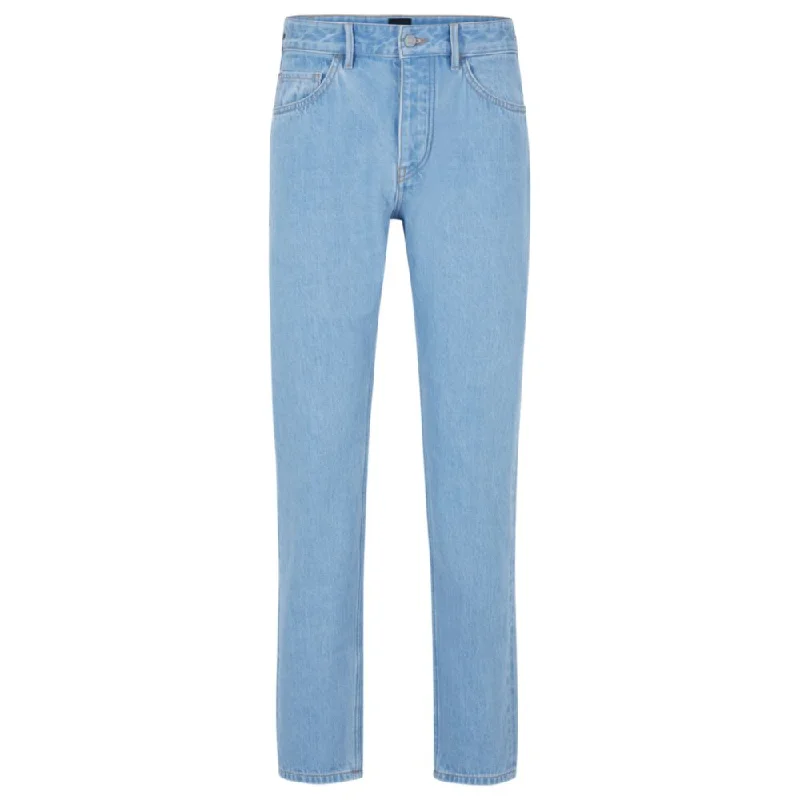 Tapered-fit jeans in blue pure-cotton denim