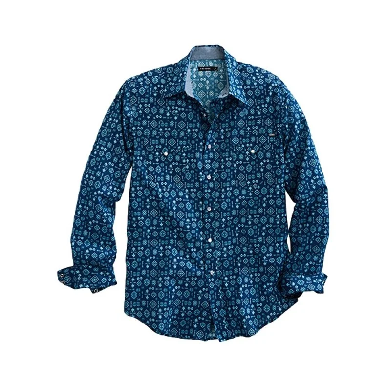 Tin Haul Western Shirt Mens L/S Aztec Print Blue 10-001-0064-0218 BU