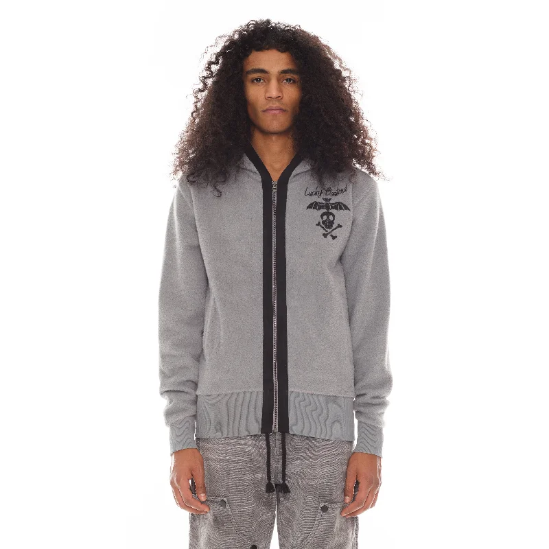 Lucky Bastard Zip Hoody In Heather Grey