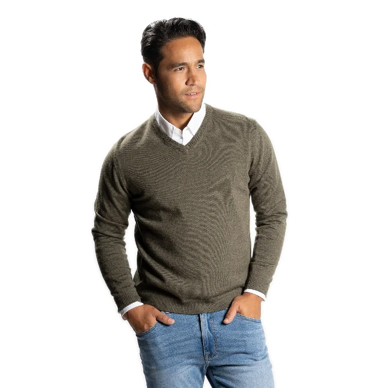 Merino Wool Sweaters V Neck - Olive