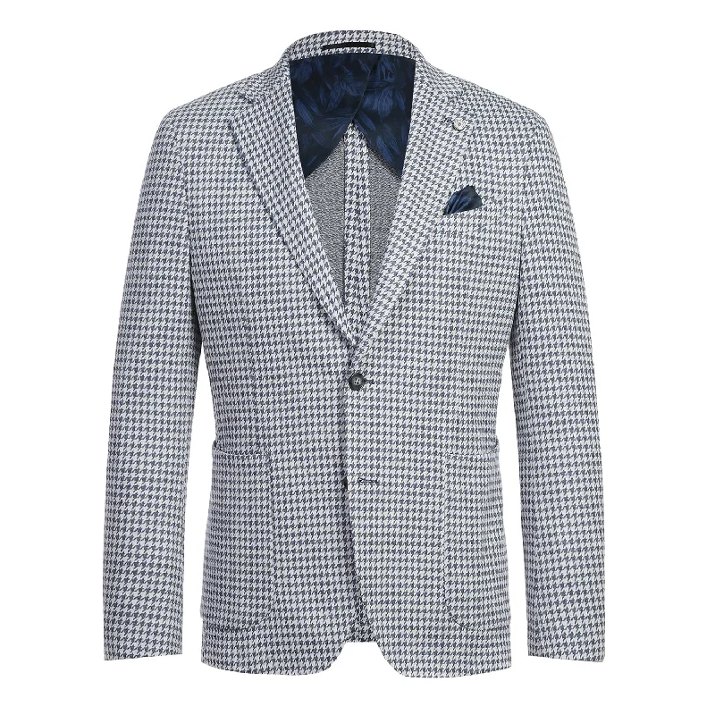 Pellagio Half-Canvas Blazer - Blue Houndstooth