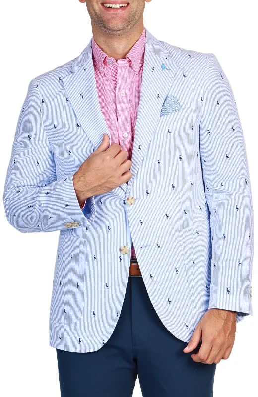 Blue Seersucker Pinstripe Byrd Print Sport Coat