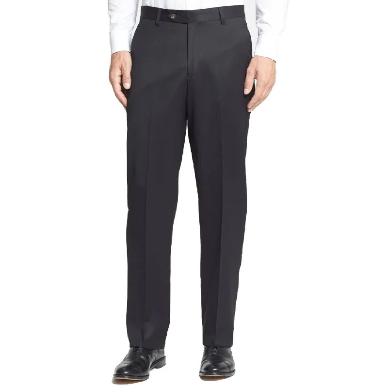 Super 100s Worsted Wool Gabardine Trouser in Black (Hampton Plain Front) by Berle