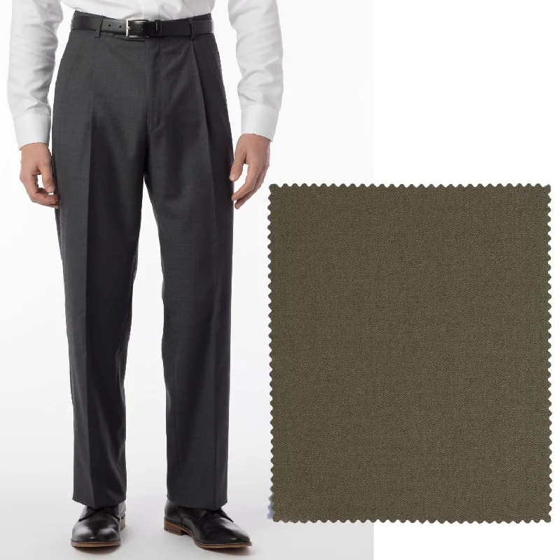 Super 120s Luxury Wool Serge Comfort-EZE Trouser in Olive (Manchester Pleated Model) by Ballin