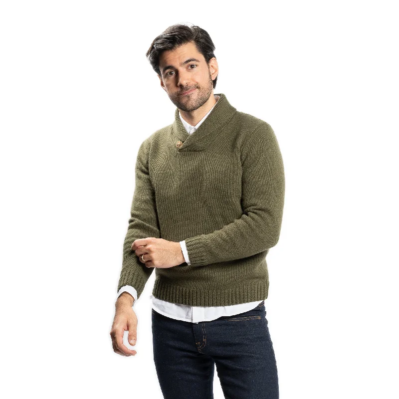 Wool Shawl Collar Sweaters - Olive