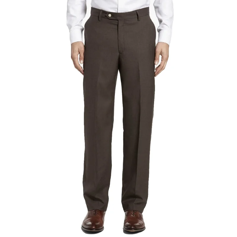 Worsted Wool Tropical Trouser in Brown (Hampton Plain Front) by Berle