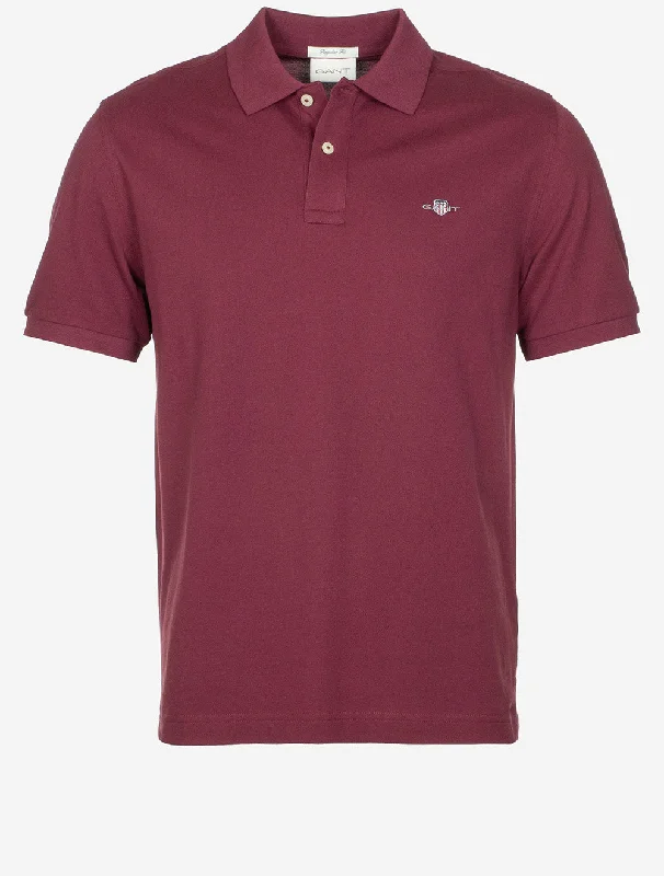 Regular Shield Short Sleeve Pique Polo Wine Red