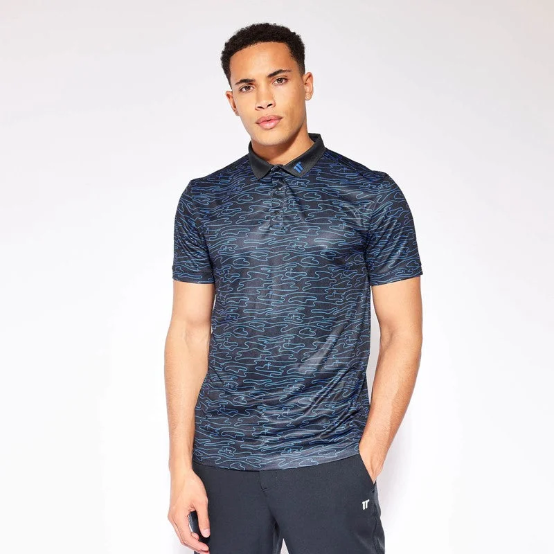 Golf Contour Print Polo - Black / Surf Blue