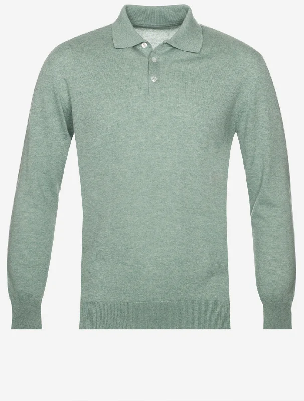 Knit Long Sleeve Polo Sage