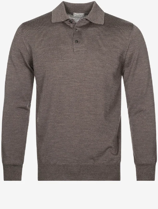 Merino Long Sleeve Polo Brown