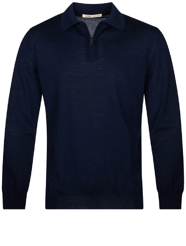 Long Sleeve Polo Zip Navy