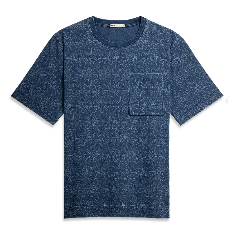 Baseile Pocket Indigo Tee Mid Indigo Laser Pattern P3014