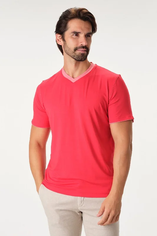 Performance V-Neck Contrast Collar T-Shirt