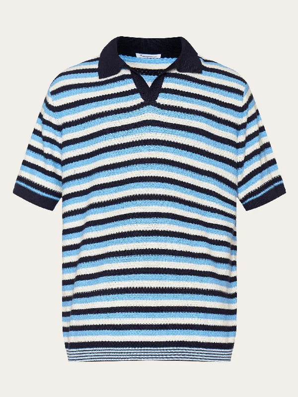 Regular short sleeve striped knitted polo - GOTS/Vegan - Blue stripe