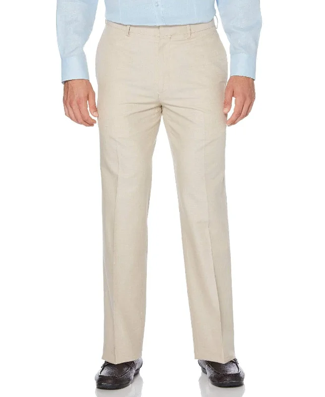 Big & Tall Cotton-Linen Flat Front Textured Pants