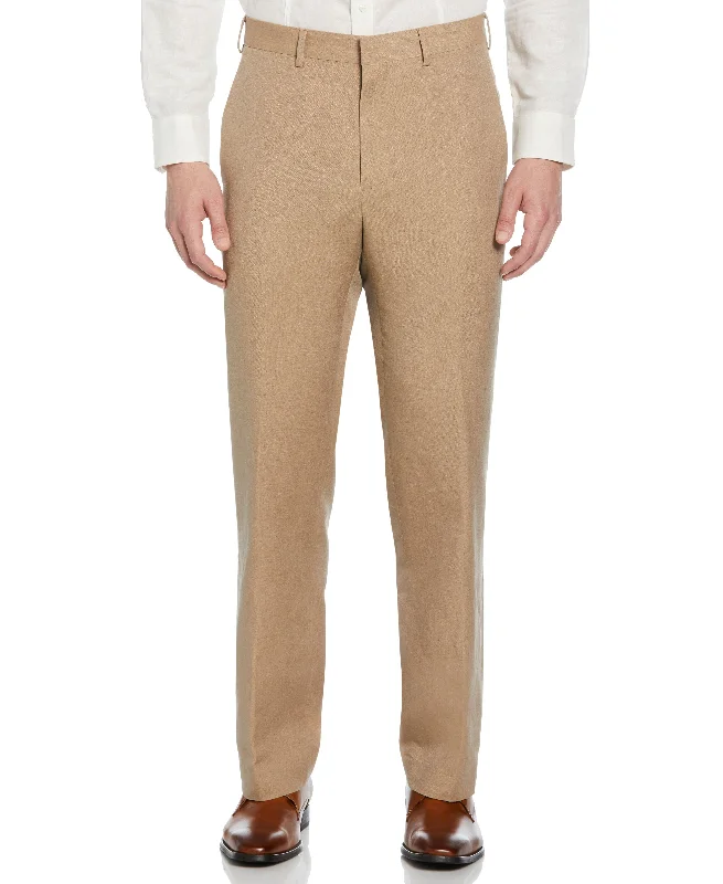 Linen-Blend Flat Front Pant - Brown