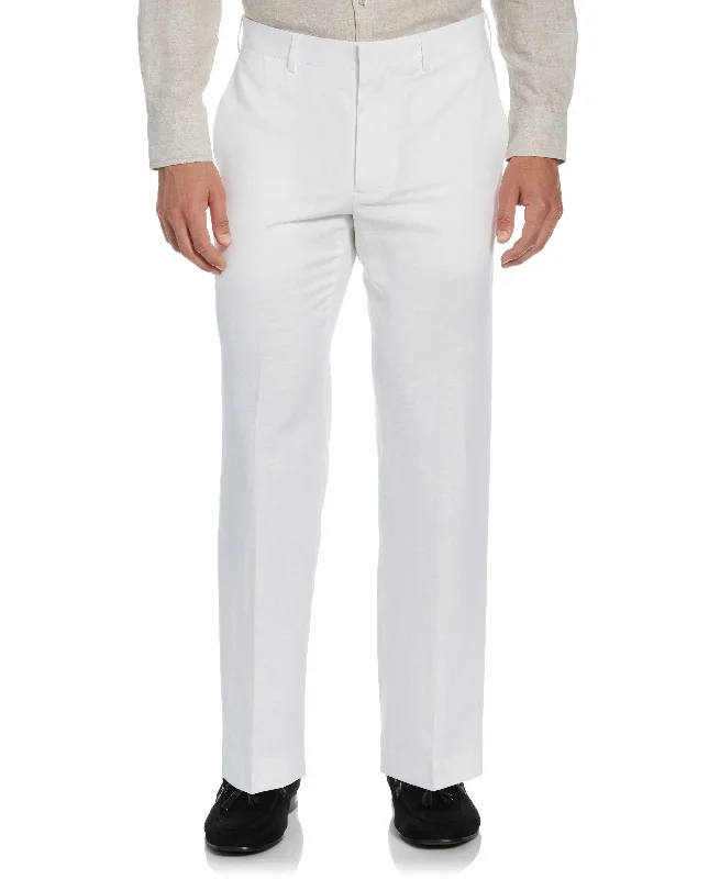 Linen Blend Flat Front Pant - White